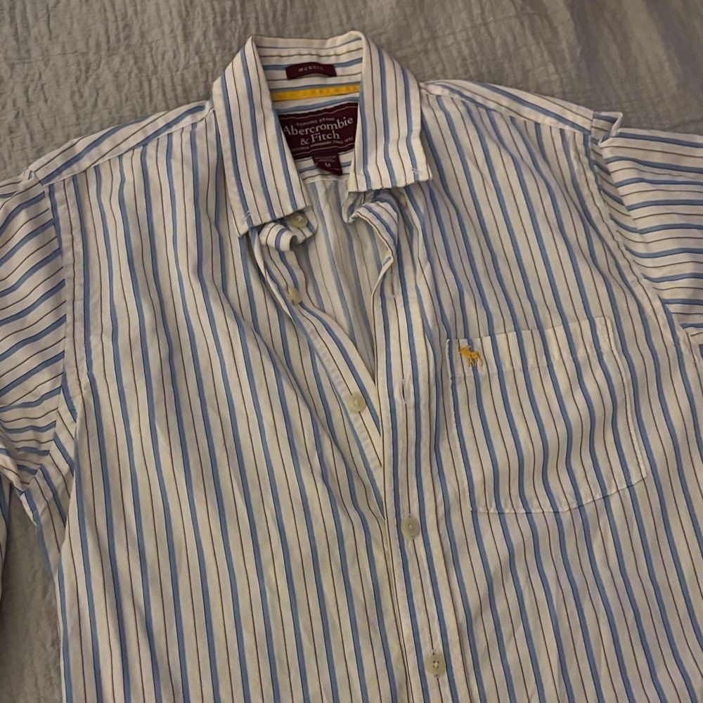 Abercrombie & Fitch White and Blue Striped Casual Shirt